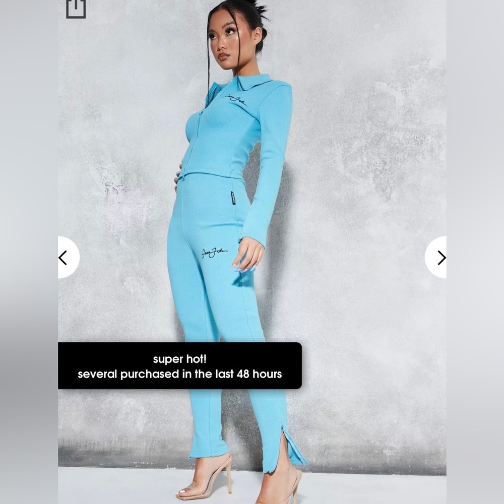 Blue Matching Set, Long sleeve zip up top and long matching pants